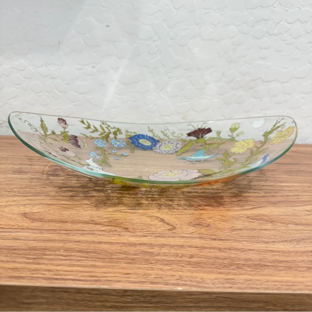 Vintage Dorothy Thorpe Hand-Painted Floral Glass Accent Bowl Platter